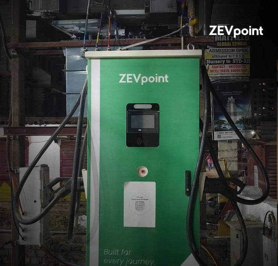 A Zevpoint 60 kW DC fast charger in service in Patna, Bihar, with its supply cabling