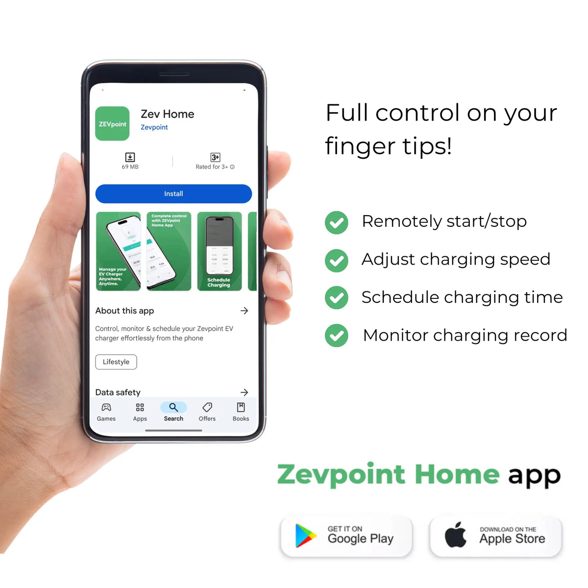 The Zevpoint Home App controlling a Polar charging session over Bluetooth