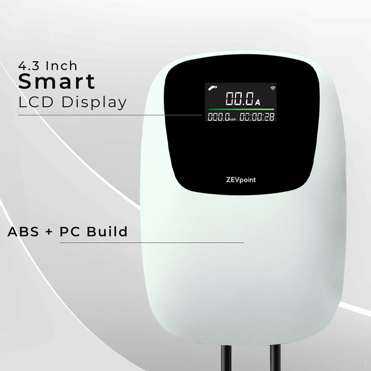 The 4.3-inch LCD display on a ZEVpoint Polar charger showing charging current and session time