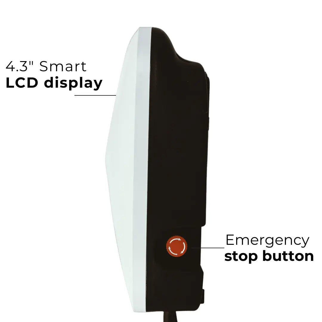 Close-up of the emergency stop switch on a ZEVpoint Polar wall charger
