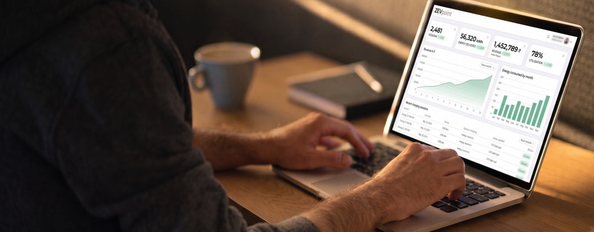 Site owner checking the Zev Connect dashboard on a laptop
