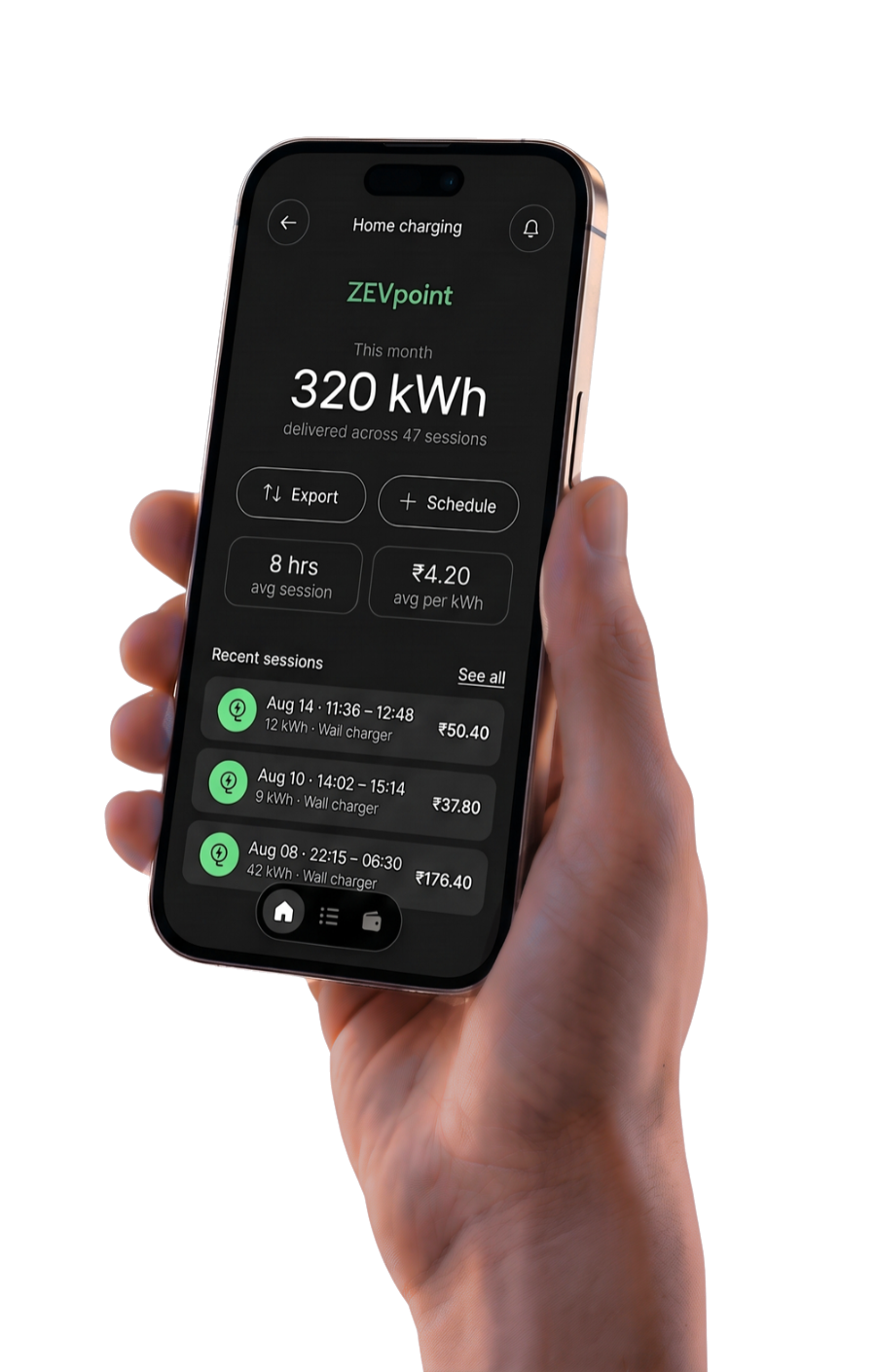 ZEVpoint Home App in hand