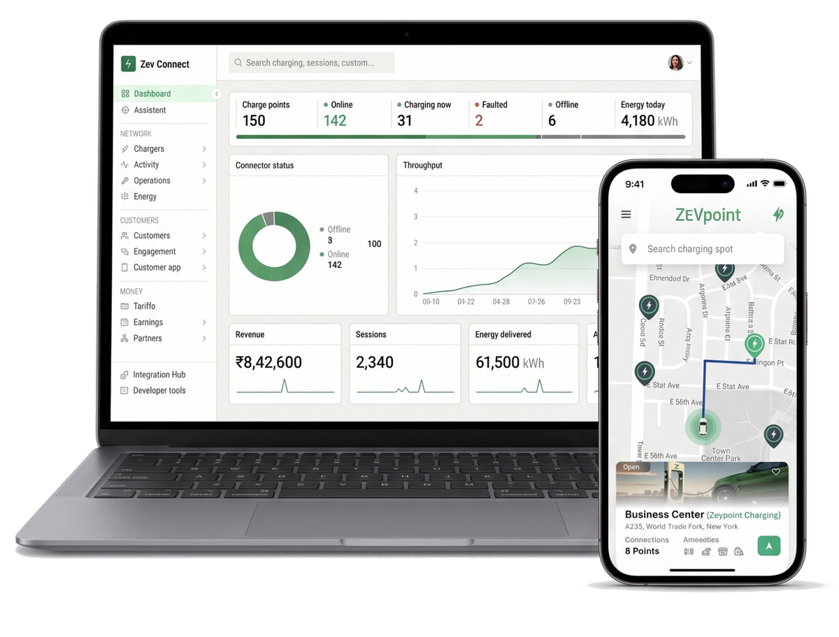 Zev Connect charging dashboard on a laptop
